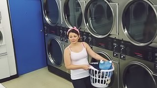 A boring night at the laundromat turns into a hardcore fuck session