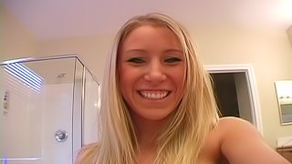 Randy blonde amateur teen rubbing down her big tits