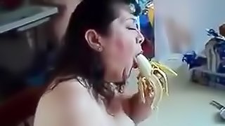 Big girl eats banana naughty style