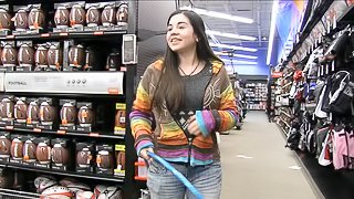 Unripe brunette performs nude hula hoop for a dollar