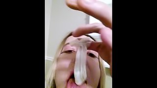 Blackcockhoe slut drinking black sperm from condom full face  sissy