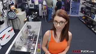 Big natural tits chick fucked at the pawnshop for money