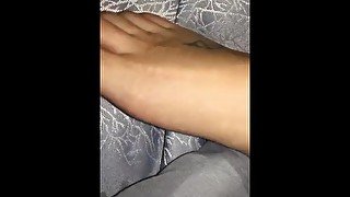 Big orgasm while showing feet