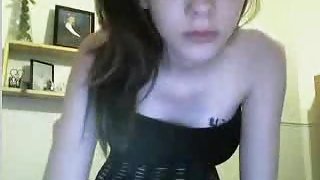 Sexy Brunette Teen strips on webcam