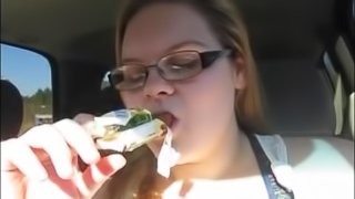 Fat ass bitch eats a candy bar