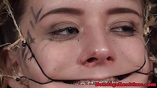 Teen sub dominated with open mouth gags