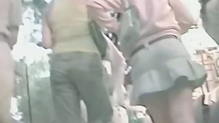 Short skirt and white thong on upskirt video in public place