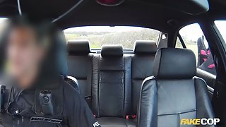Fake police officer bangs a big-titted mature on the highway